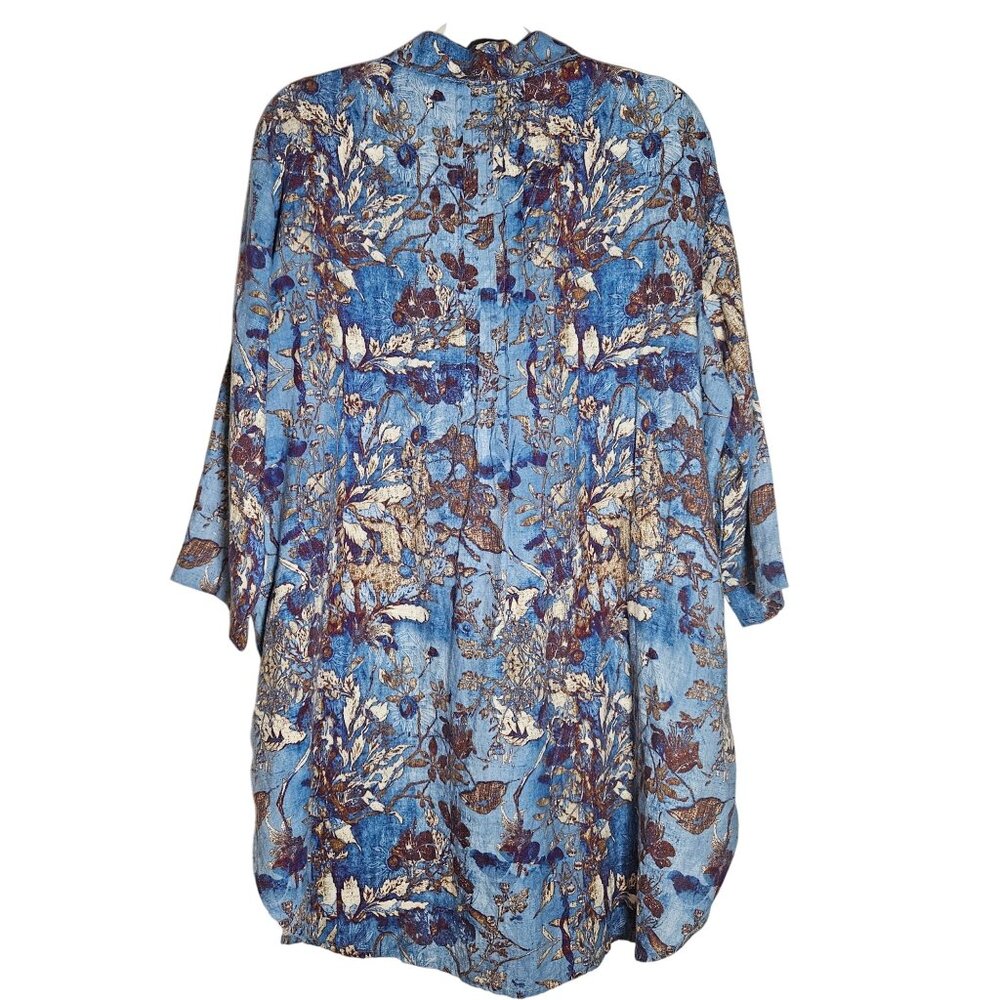 EUC Peruvian Connection Women Linen Trapani Tunic L Blue Floral Boho Artisan - Picture 9 of 14